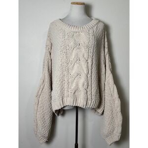 Generation K Cream Cable Knit Oversized Cozy Sweater XXL Chunky Cropped Soft